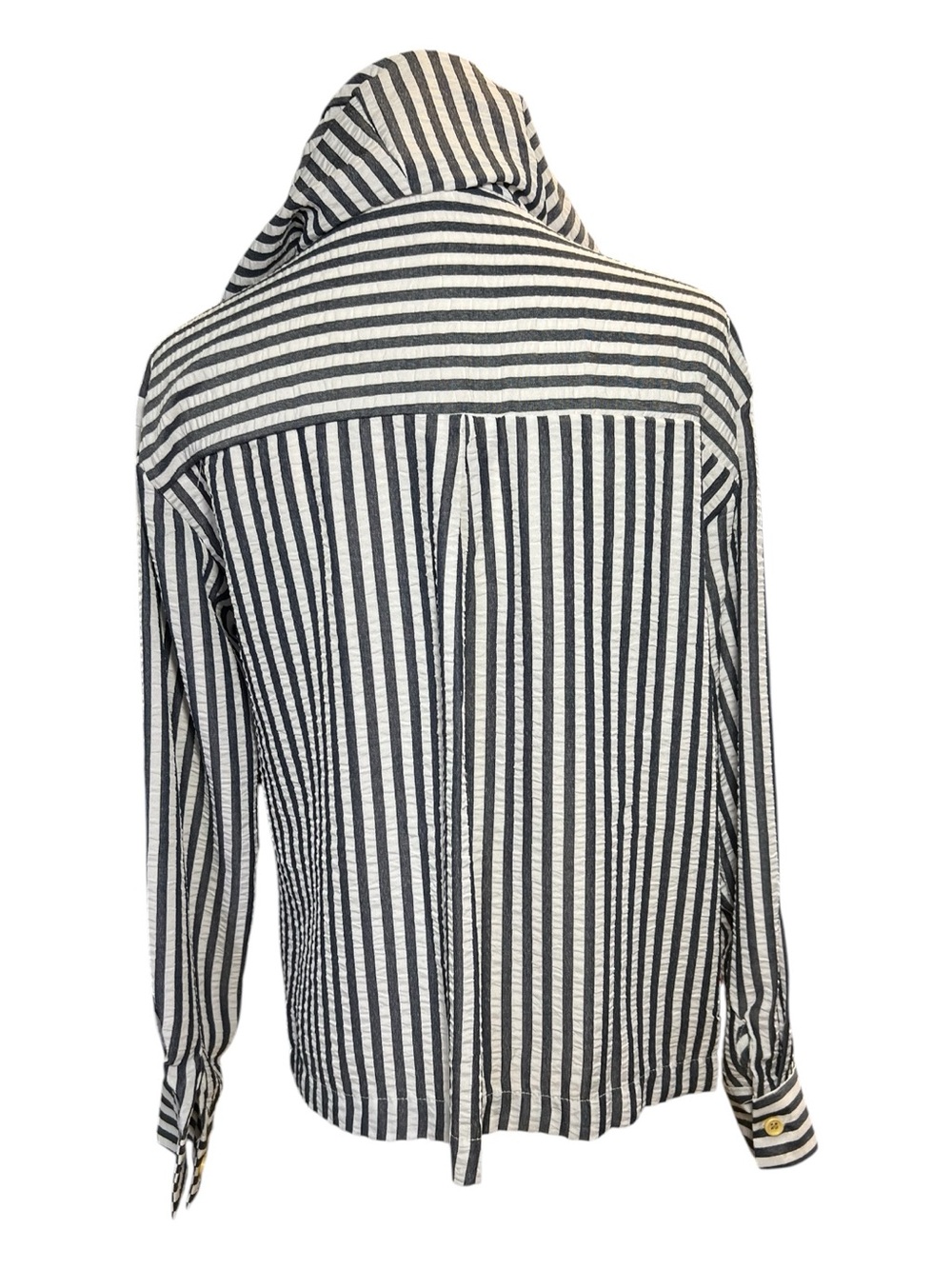 NWOT grayish blue & white striped hooded button-up shirt jacket | size S - Picture 6 of 10